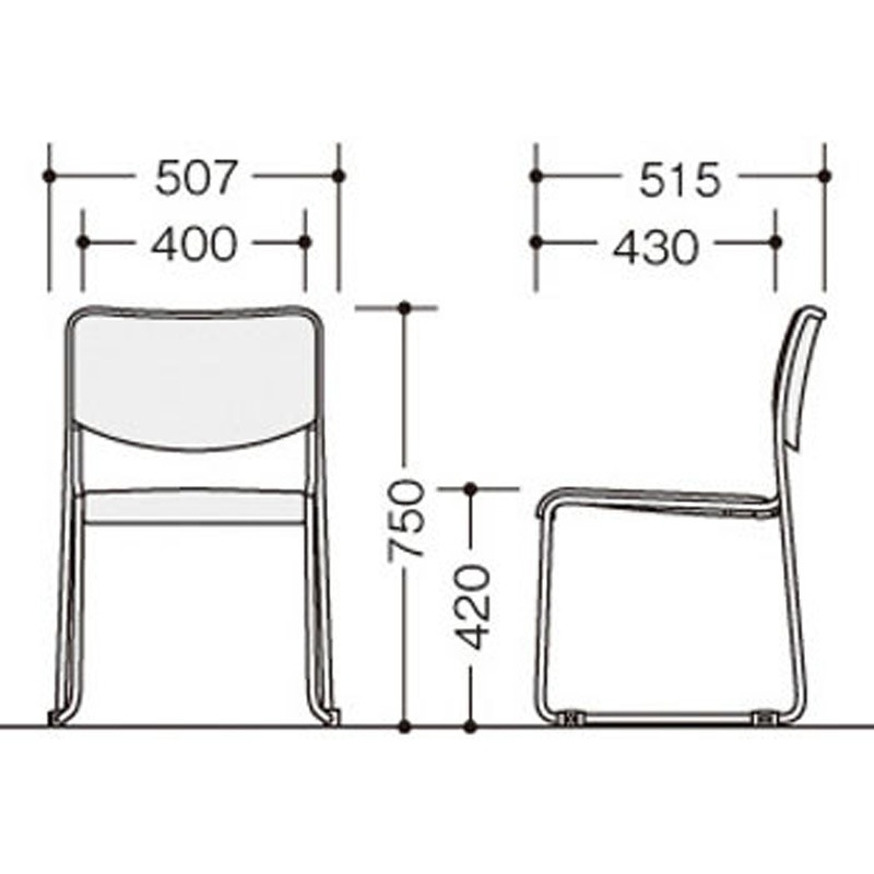 E169F-FGR ミーティングチェアー(肘無) E169型 ナイキ シルバー スタッキング床積10脚 布張り フォレストグリーン色 高さ750mm幅507mm奥行515mm