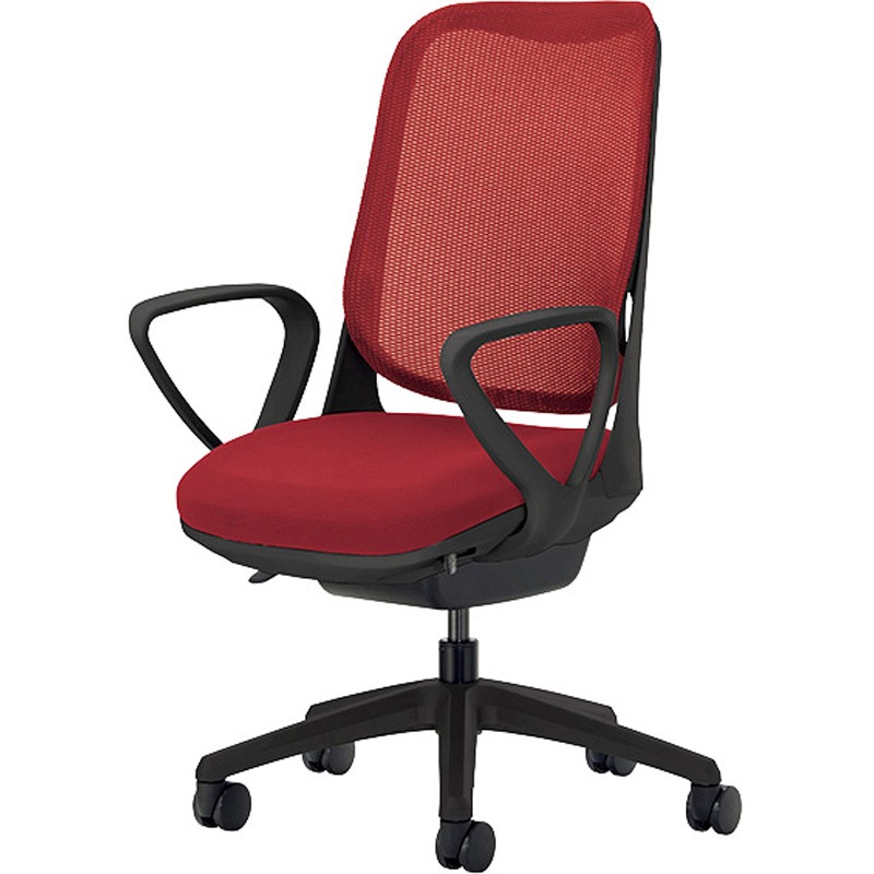 798-45 ワークチェアー(肘付) ライド RIDE ナイキ 肘掛有 チェリーレッド色 ブラック 高さ935～1025mm幅640mm奥行595mm  798-45