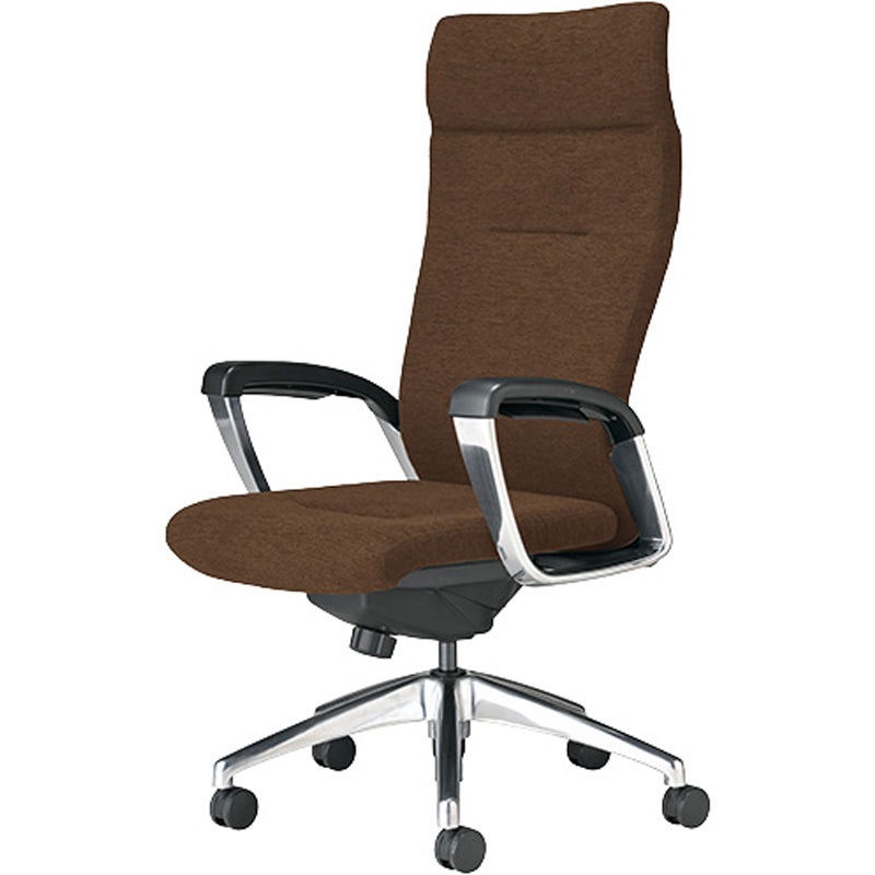E992F-ADBR マネージメントチェアー(肘付) ナイキ シルバー 肘掛有 張地:布 ダークブラウン色 高さ1105～1175mm幅670mm奥行645mm  E992F-ADBR