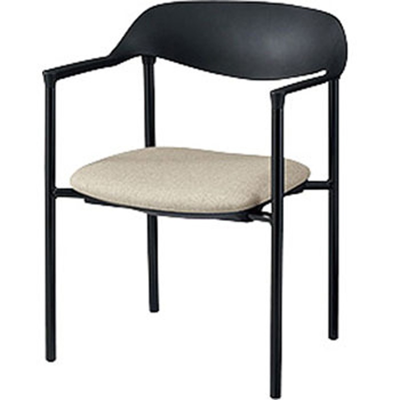 E368-B1-IV ミーティングチェアー(肘付) E368型 ナイキ ブラック レザ- アイボリー色