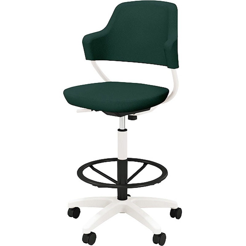 HPE521F-W-PDGR ワークチェアー(ハイ) ナイキ 肘掛有 ダークグリーン色 ホワイト 布地 高さ1095～1185mm幅565mm奥行550mm  HPE521F-W-PDGR