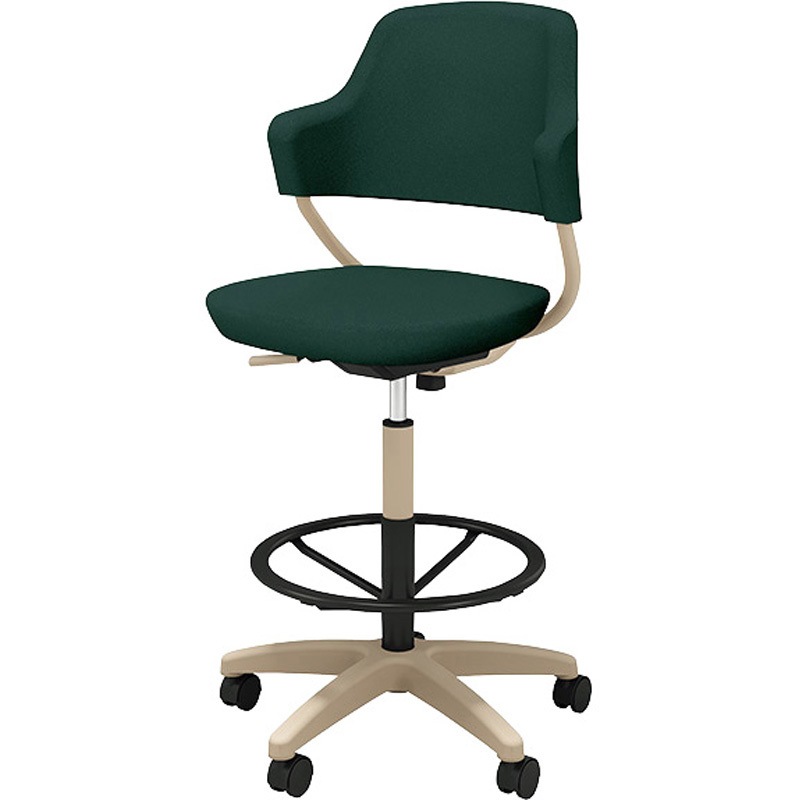 HPE521F-J-PDGR ワークチェアー(ハイ) ナイキ 肘掛有 ダークグリーン色 ベージュ 布地 高さ1095～1185mm幅565mm奥行550mm  HPE521F-J-PDGR