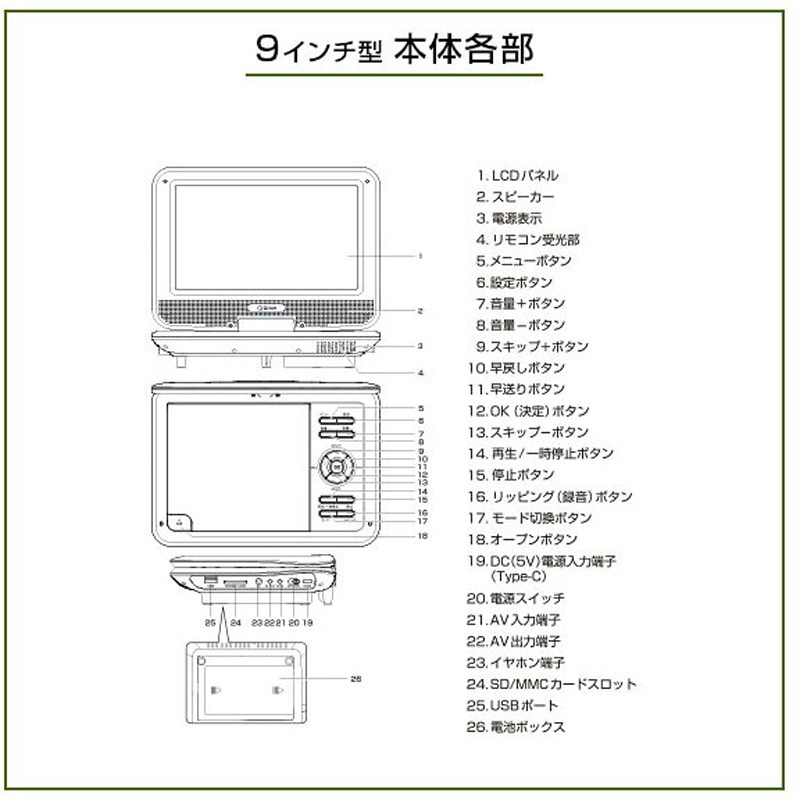 CPD-NC90(B) ポータブルDVDプレーヤー 4電源 CDリッピング機能