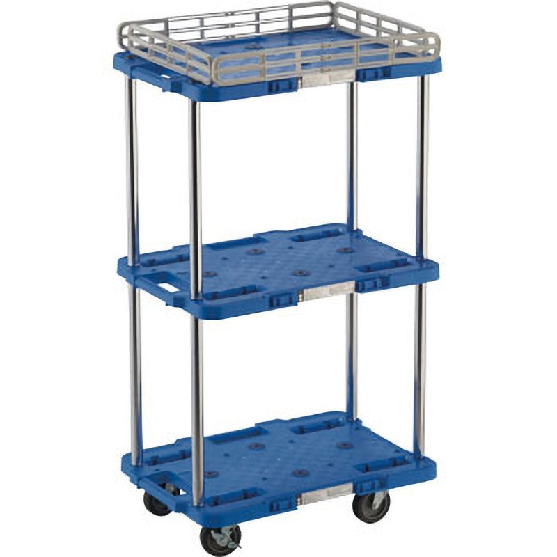 MPB-503JSK-B 連結型樹脂製台車ルートバン TRUSCO 柵1段付 樹脂(PP)再生材100%製 3段式タイプ ブルー色 荷台幅385mm荷台奥行515mm  MPB-503JSK-B