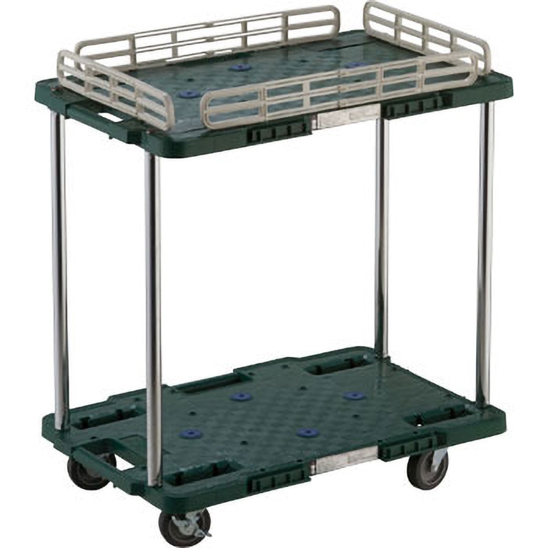 MPB-603JSK-GN 連結型樹脂製台車ルートバン TRUSCO 柵1段付 樹脂(PP)再生材100%製 3段式タイプ グリーン色 荷台幅415mm荷台奥行615mm  MPB-603JSK-GN