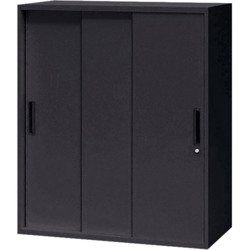 XW-11TS-K オフィスユニット LION (ライオン事務器) ブラック色 種別スチール3枚引戸型 幅900mm奥行450mm高さ1050mm  XW-11TS-K