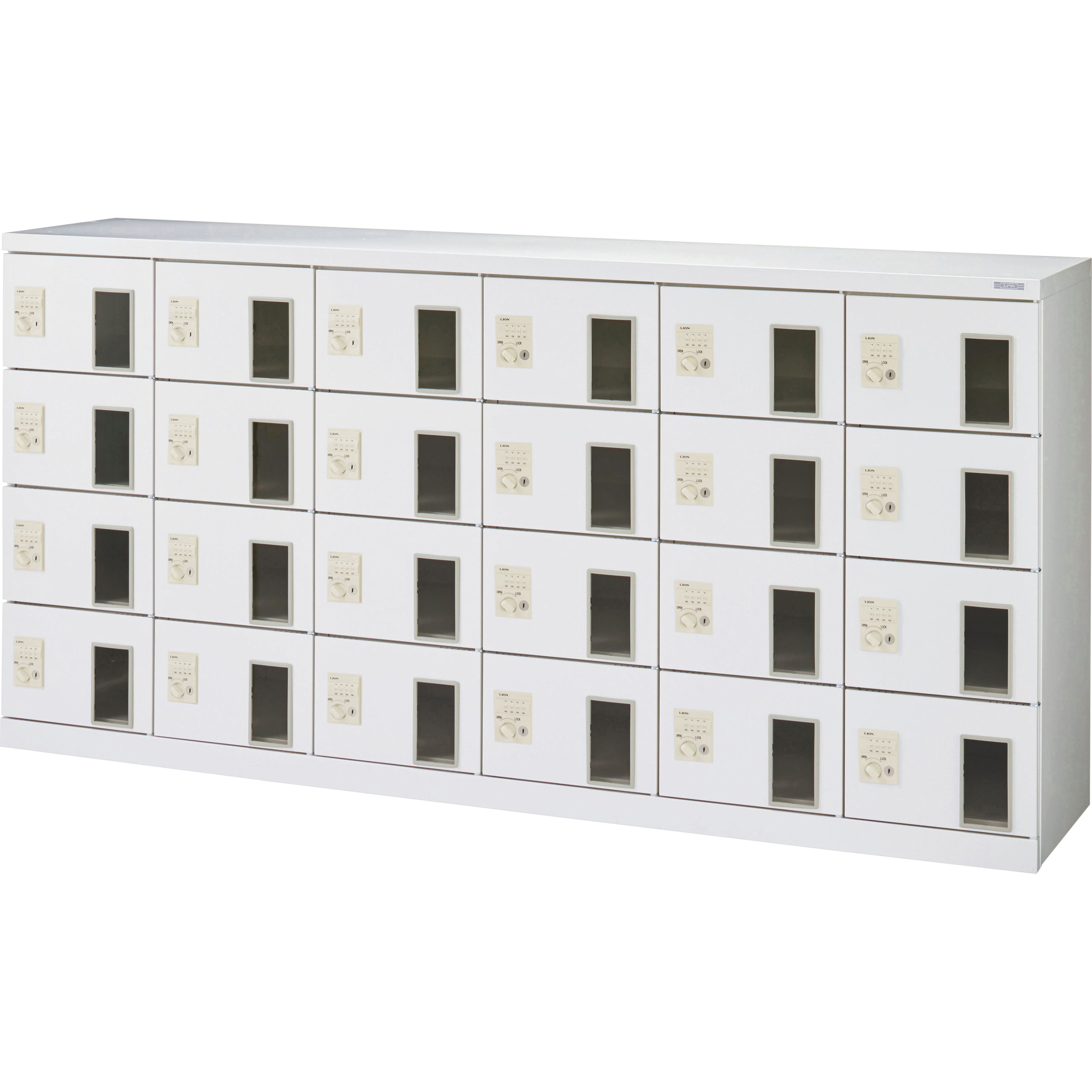 WKB64-24D 窓付シューズボックス LION (ライオン事務器) ダイヤル錠 種別6列4段24人用   WKB64-24D