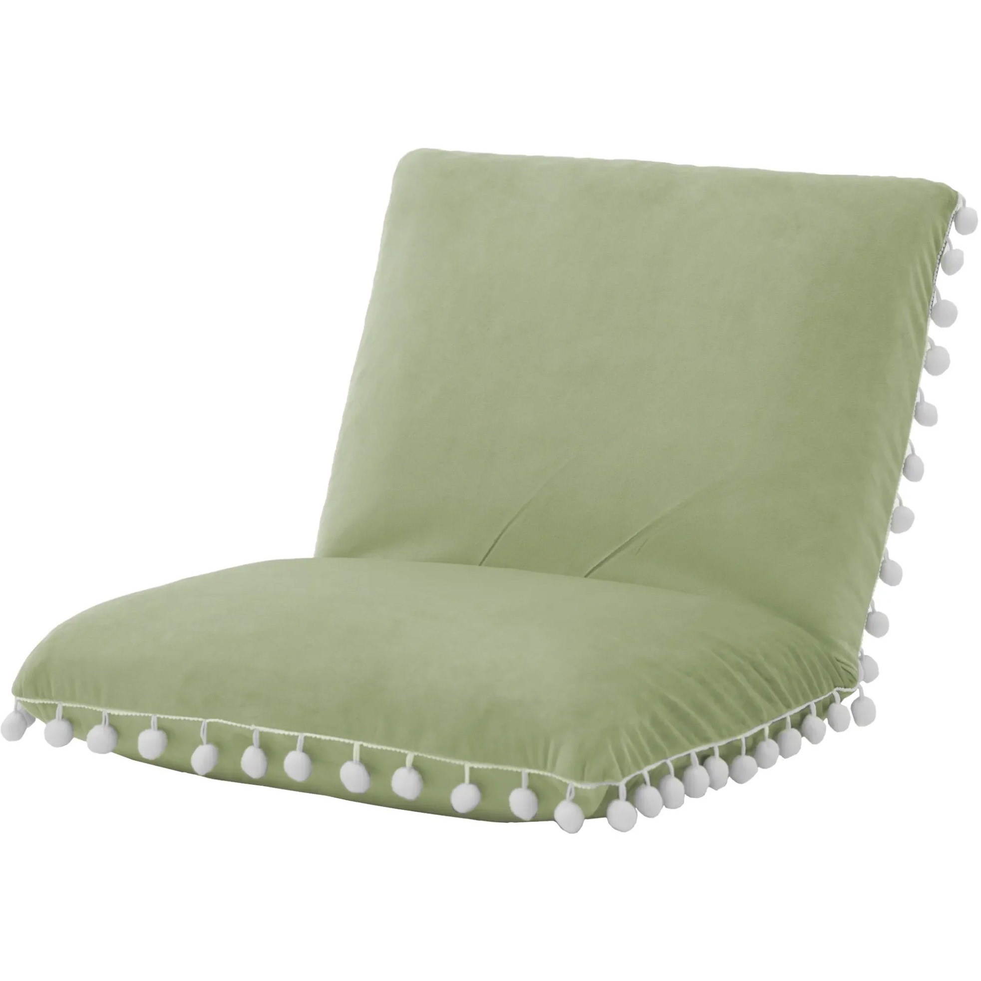 A1268a-b-720GRN ポンポンフリル付きリクライニング座椅子 セルタン ベロアアーモンドグリーン色 高さ43cm幅47cm奥行き53～81cm  A1268a-b-720GRN