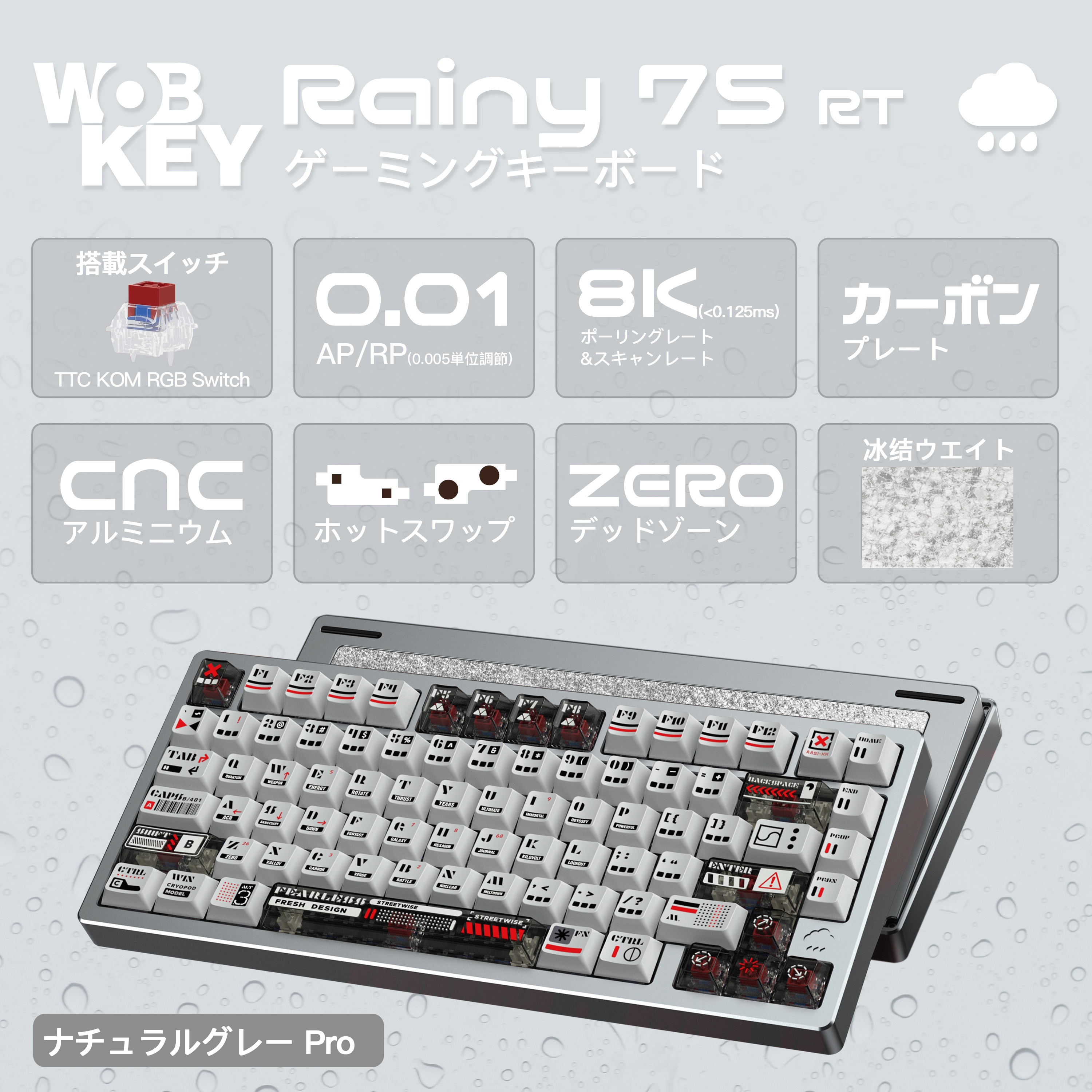 PRT75Grey Rainy75 RT Pro WOBKEY キー数81キー インターフェイスUSB