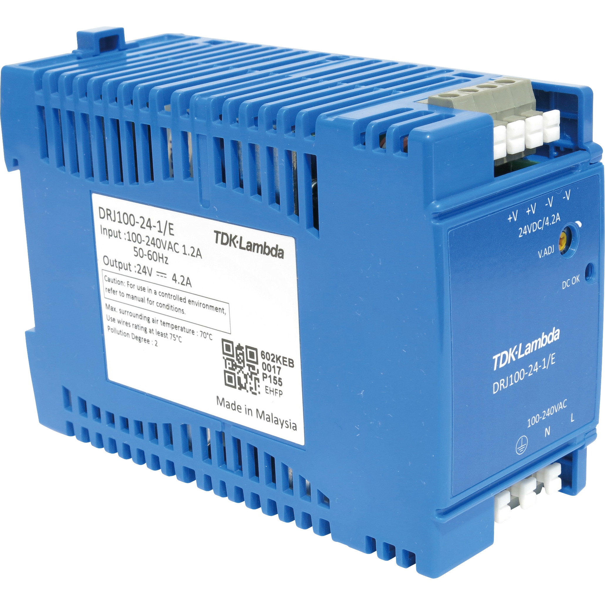 DRJ100-24-1E DINレール取付専用ユニット型電源 DRJ 100Wヨーロッパ端子 TDKラムダ 入力電圧範囲AC85～264/DC120～370V