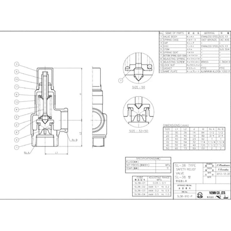 SL38 【オーダー】安全逃し弁(ふく太郎)SL38 ベン 材質(本体)CAC-SCS ねじ込み形 蒸気・気体・液体 呼び径(B)1-1/4 -  【通販モノタロウ】