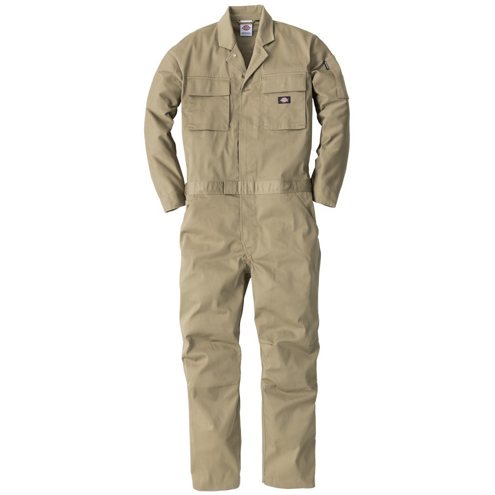 D-766 T/C ストレッチツナギ Dickies(ディッキーズ) 長袖 カーキ色 着丈57cm袖丈56cm  D-766