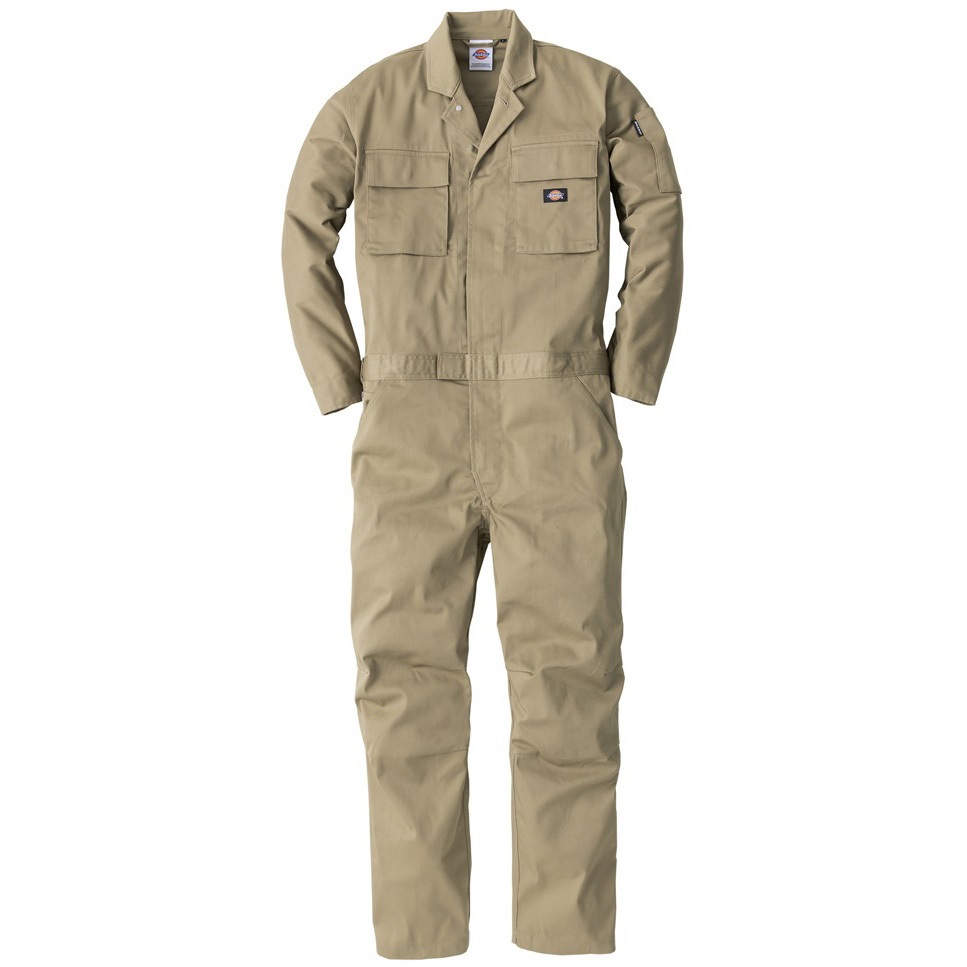 D-766 T/C ストレッチツナギ Dickies(ディッキーズ) 長袖 カーキ色 着丈59cm袖丈58cm  D-766