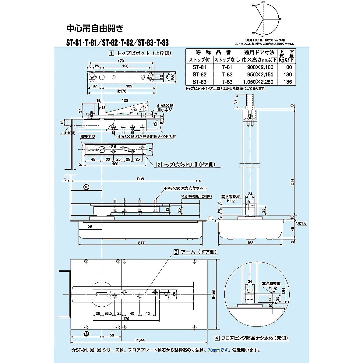 FH T-81 フロアヒンジ 中心吊自由開き 1台 DIA 【通販モノタロウ】
