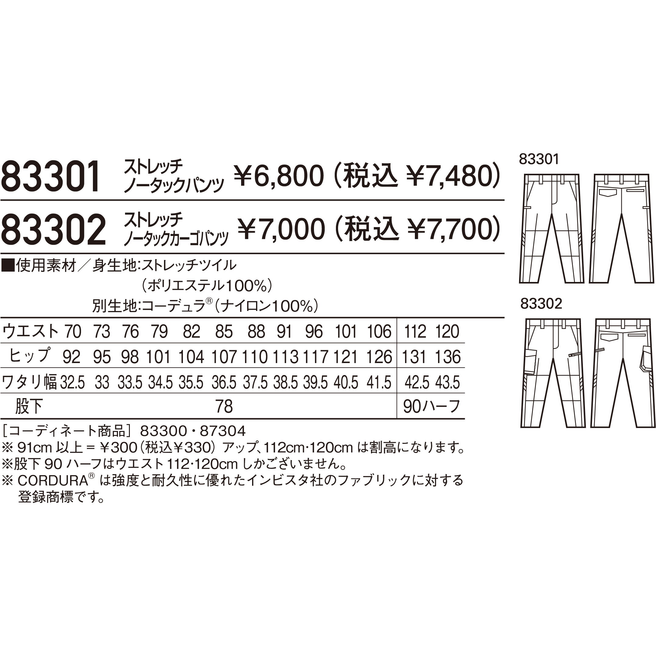 higeオーダーページ 83302 ストレッチノータックカーゴパンツ 83302 1本 自重堂 【通販