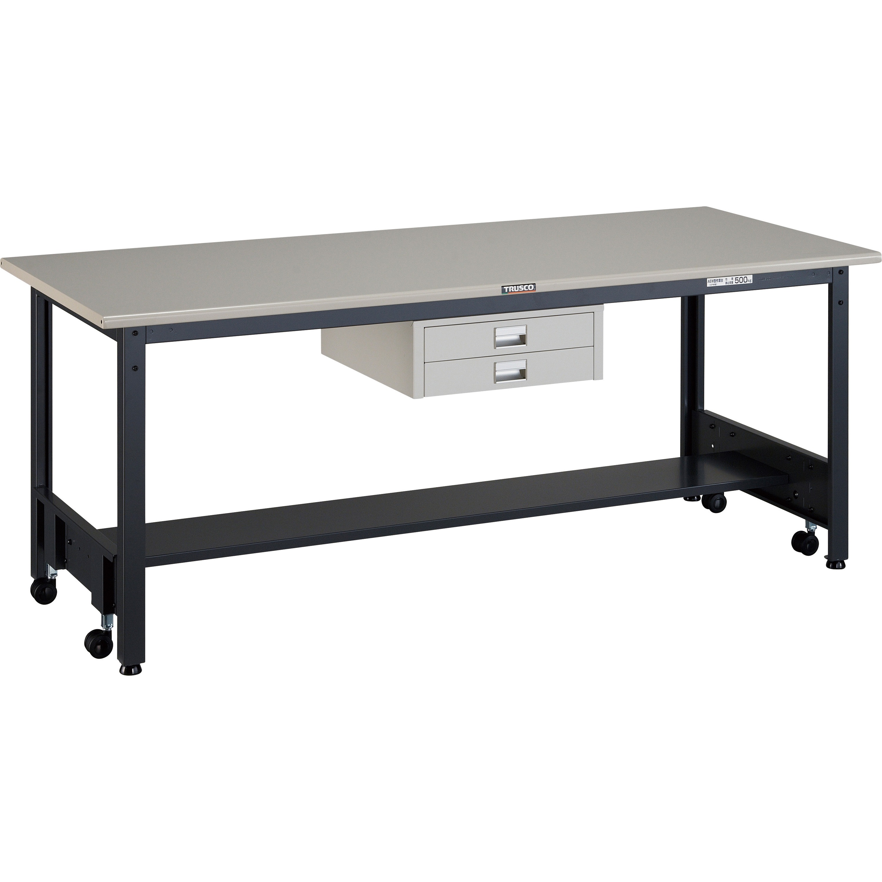 CFWS-1875UDC2 ”キャスターフリー作業台”(薄型2段引き出し付) TRUSCO 荷重500kg スチール製天板 間口1800mm奥行750mm高さ740mm  CFWS-1875UDC2