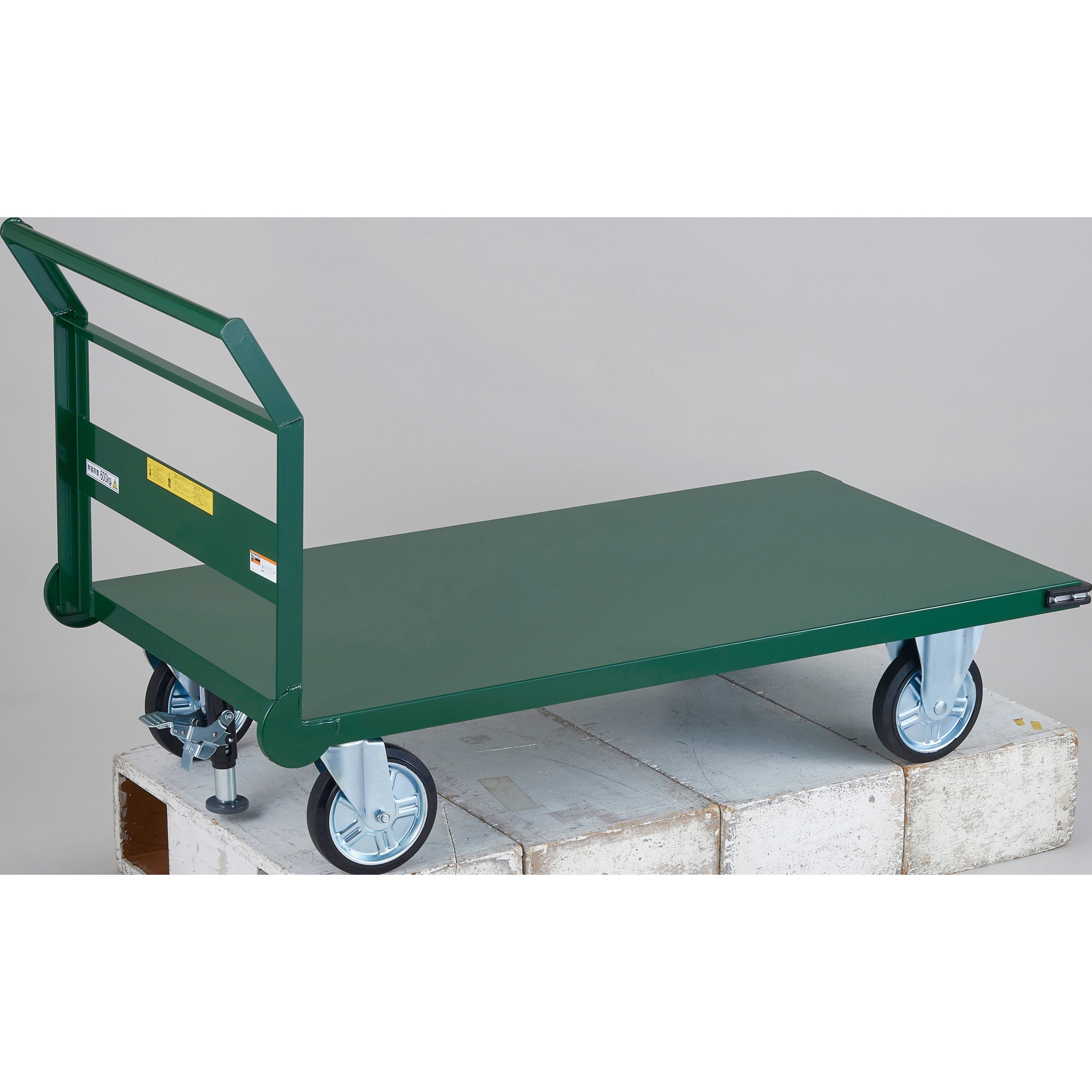 SH-1LCS 鋼鉄製運搬車(固定ハンドルタイプ・ハンドル側自在車輪)Lストッパー付 TRUSCO 幅750mm長さ1400mm  SH-1LCS