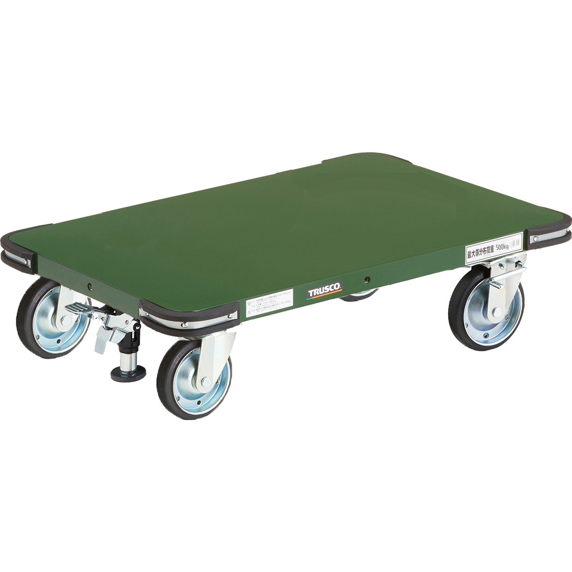 PHT-9060H-150SS 鋼鉄製平台車 ブレーキ付・ロックストッパー付 TRUSCO ゴム車輪 自在 荷台寸法900×600mm 1台 PHT-9060H-150SS