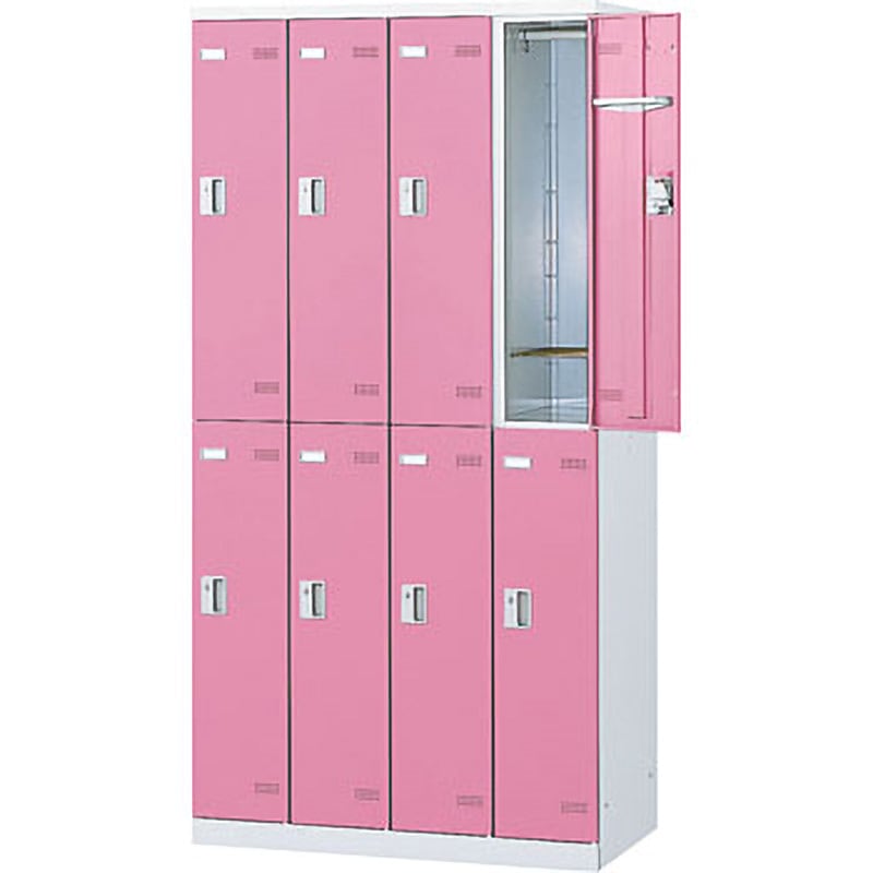 SLBP-8-B SLB更衣ロッカー ボタン錠 生興 (本体)ホワイト(扉)ピンク色 幅900mm奥行515mm高さ1800mm