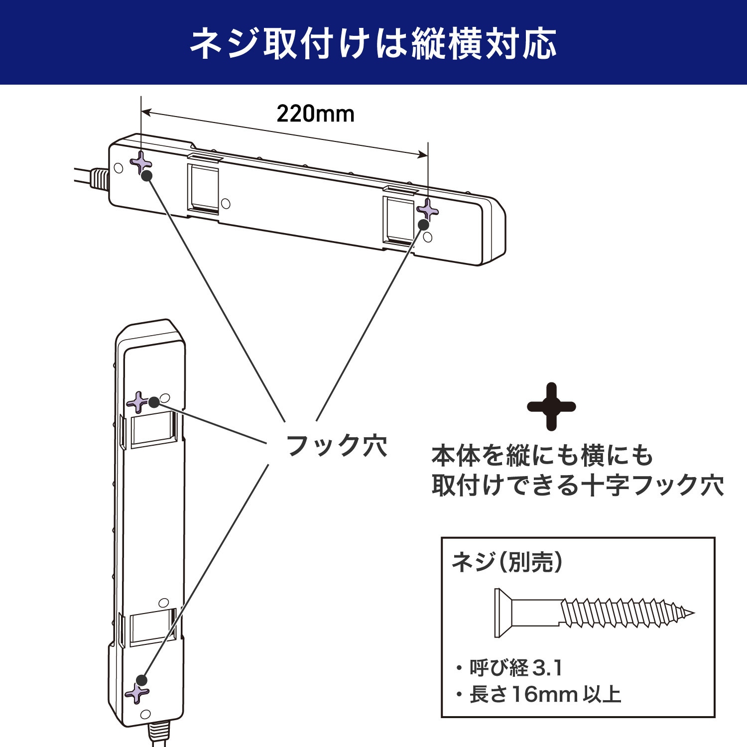 WLK-63S(W) 耐雷スイッチ付タップ AC125V 15A 6個口 LEDランプ仕様