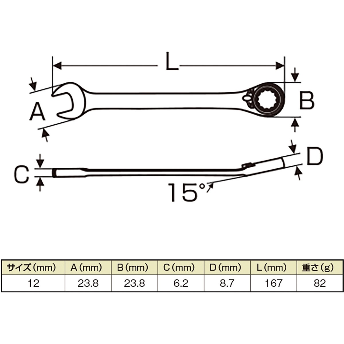 17567 ラチェット式 切替ギアレンチ DAYTONA(デイトナ) サイズ12mm
