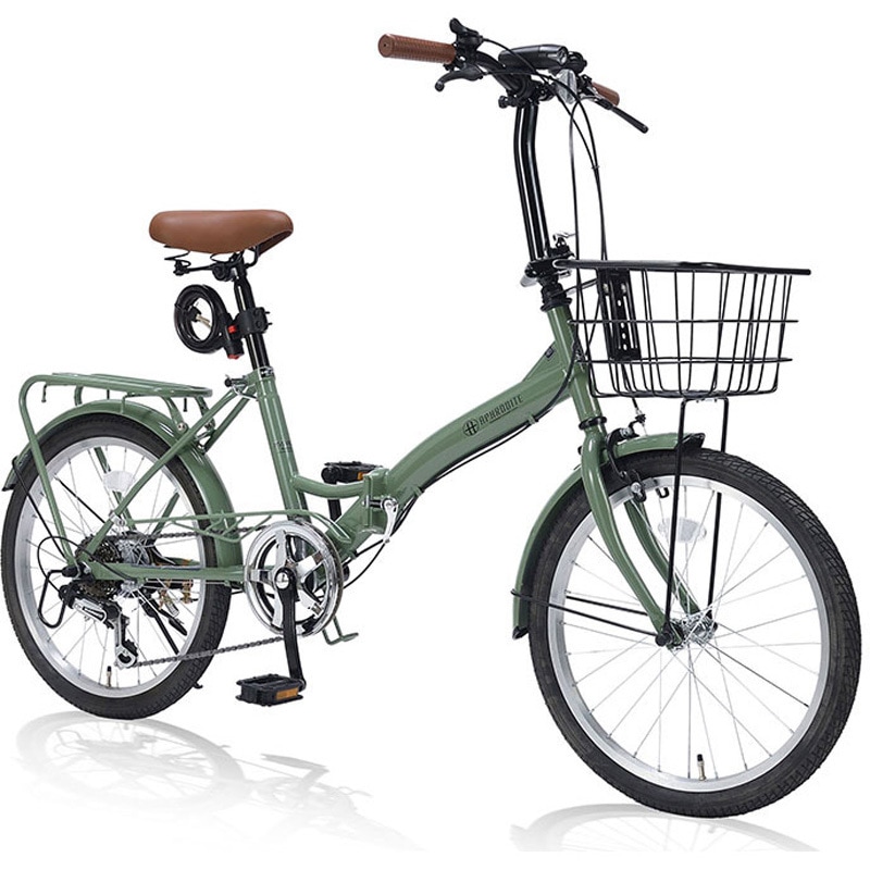 MF209-LG 20インチ折りたたみ自転車 シマノ製6段変速 かご LEDライト 