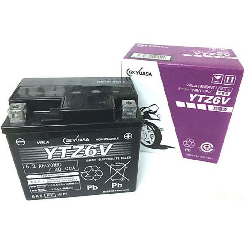YTZ6V 12V高始動形VRLA(制御弁式)バッテリー液入り 1個 GSユアサ 【通販サイトMonotaRO】