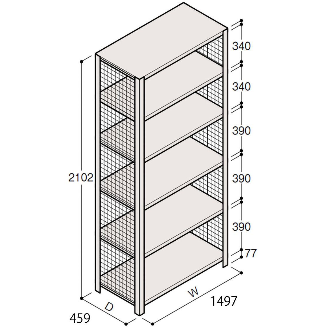 ERR-375450-W7 軽量棚ERR金網型H2100＜配送時組立サービス付＞ イトーキ 幅1500mm奥行1500mm高さ450mm  ERR-375450-W7