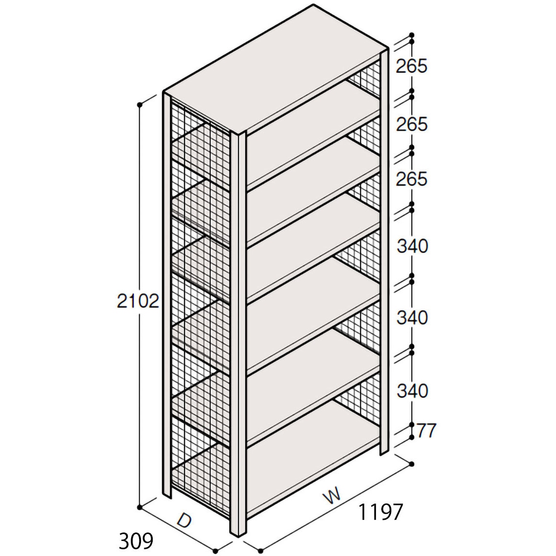 ERR-374360-W7 軽量棚ERR金網型H2100＜配送時組立サービス付＞ イトーキ 幅1200mm奥行1200mm高さ300mm  ERR-374360-W7