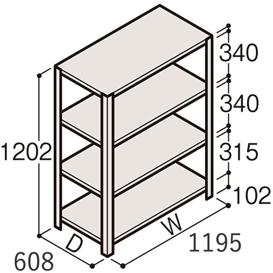 ERR-144630-W7 軽量棚ERR開放型H1200＜配送時組立サービス付＞ イトーキ 外形寸法1200×600×1200mm  ERR-144630-W7