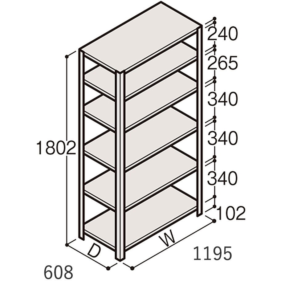 ERR-164650-W7 軽量棚ERR開放型H1800＜配送時組立サービス付＞ イトーキ 外形寸法1200×600×1800mm  ERR-164650-W7