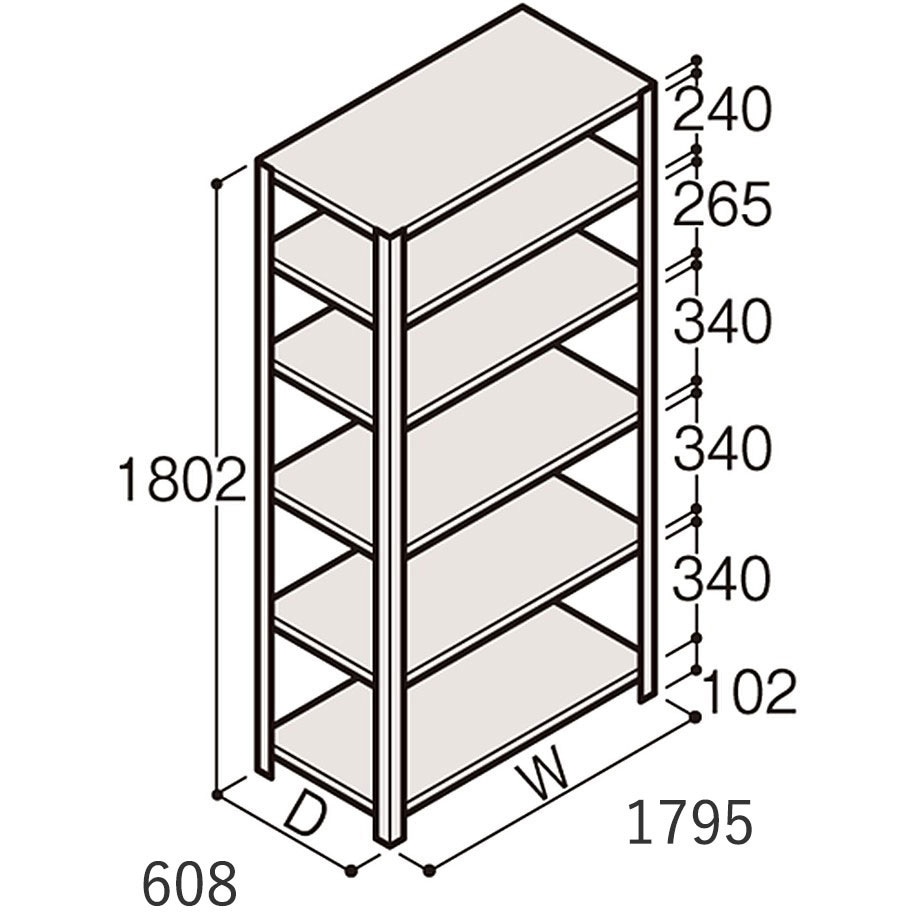 ERR-166650-W7 軽量棚ERR開放型H1800＜配送時組立サービス付＞ イトーキ 外形寸法1800×600×1800mm  ERR-166650-W7