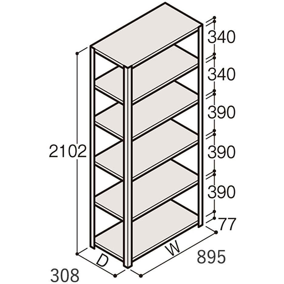 ERR-173350-W7 軽量棚ERR開放型H2100＜配送時組立サービス付＞ イトーキ 外形寸法900×300×2100mm  ERR-173350-W7