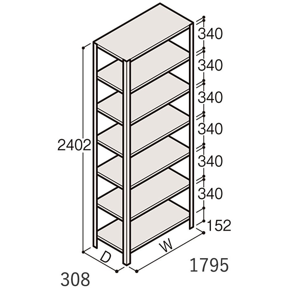 ERR-186360-W7 軽量棚ERR開放型H2400＜配送時組立サービス付＞ イトーキ 外形寸法1800×300×2400mm  ERR-186360-W7