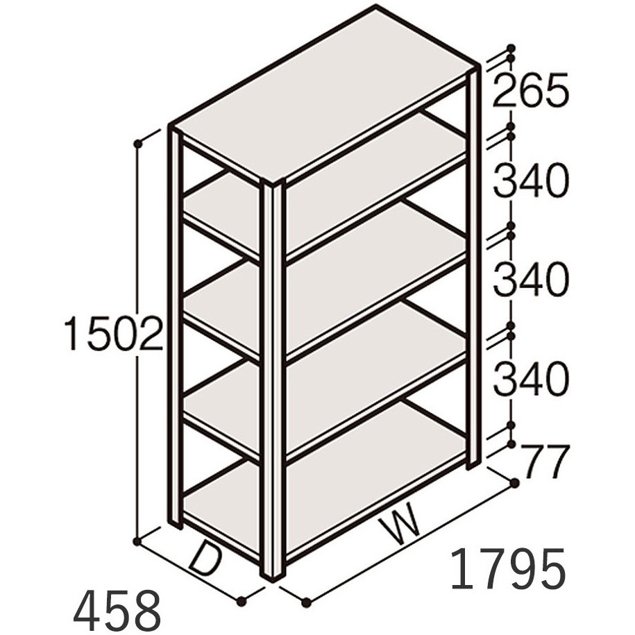 ERR-156440-W7 軽量棚ERR開放型H1500＜配送時組立サービス付＞ イトーキ 外形寸法1800×450×1500mm  ERR-156440-W7