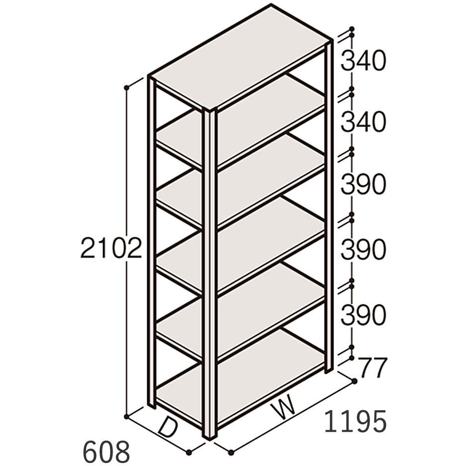 ERR-174650-W7 軽量棚ERR開放型H2100＜配送時組立サービス付＞ イトーキ 外形寸法1200×600×2100mm  ERR-174650-W7