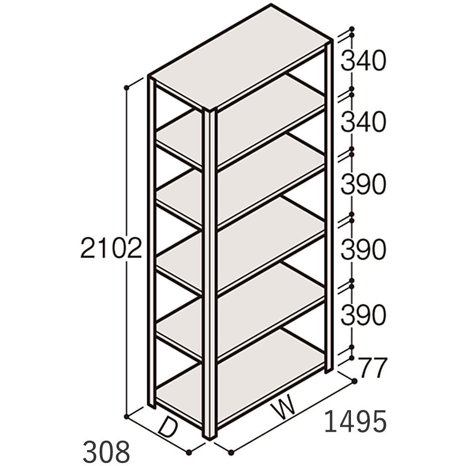 ERR-175350-W7 軽量棚ERR開放型H2100＜配送時組立サービス付＞ イトーキ 外形寸法1500×300×2100mm  ERR-175350-W7