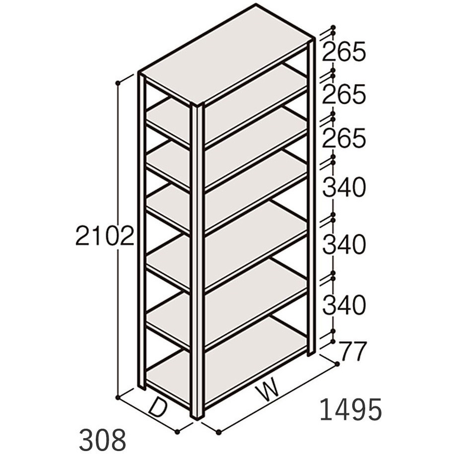 ERR-175360-W7 軽量棚ERR開放型H2100＜配送時組立サービス付＞ イトーキ 外形寸法1500×300×2100mm  ERR-175360-W7