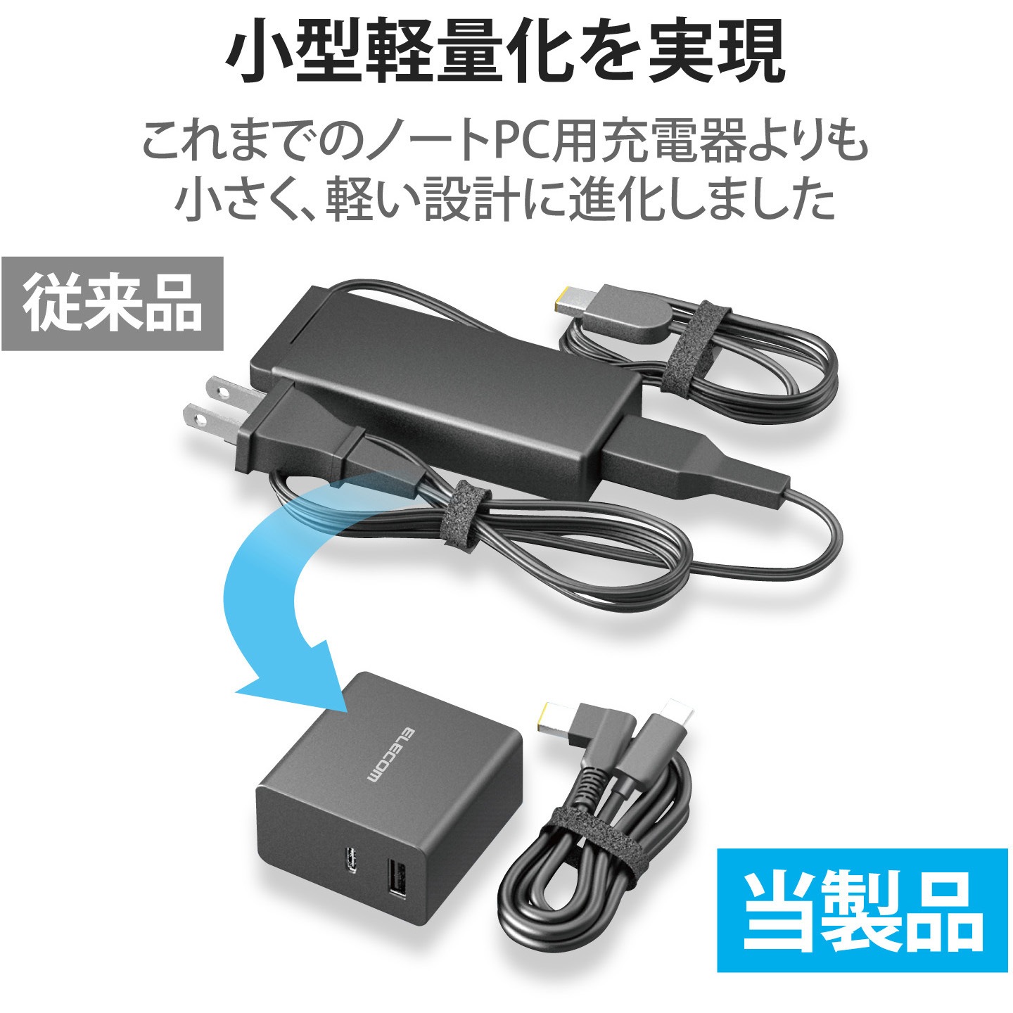 ACDC-PD10525BK ACアダプター PD 52.5W Type-Cケーブル付属 USBポート