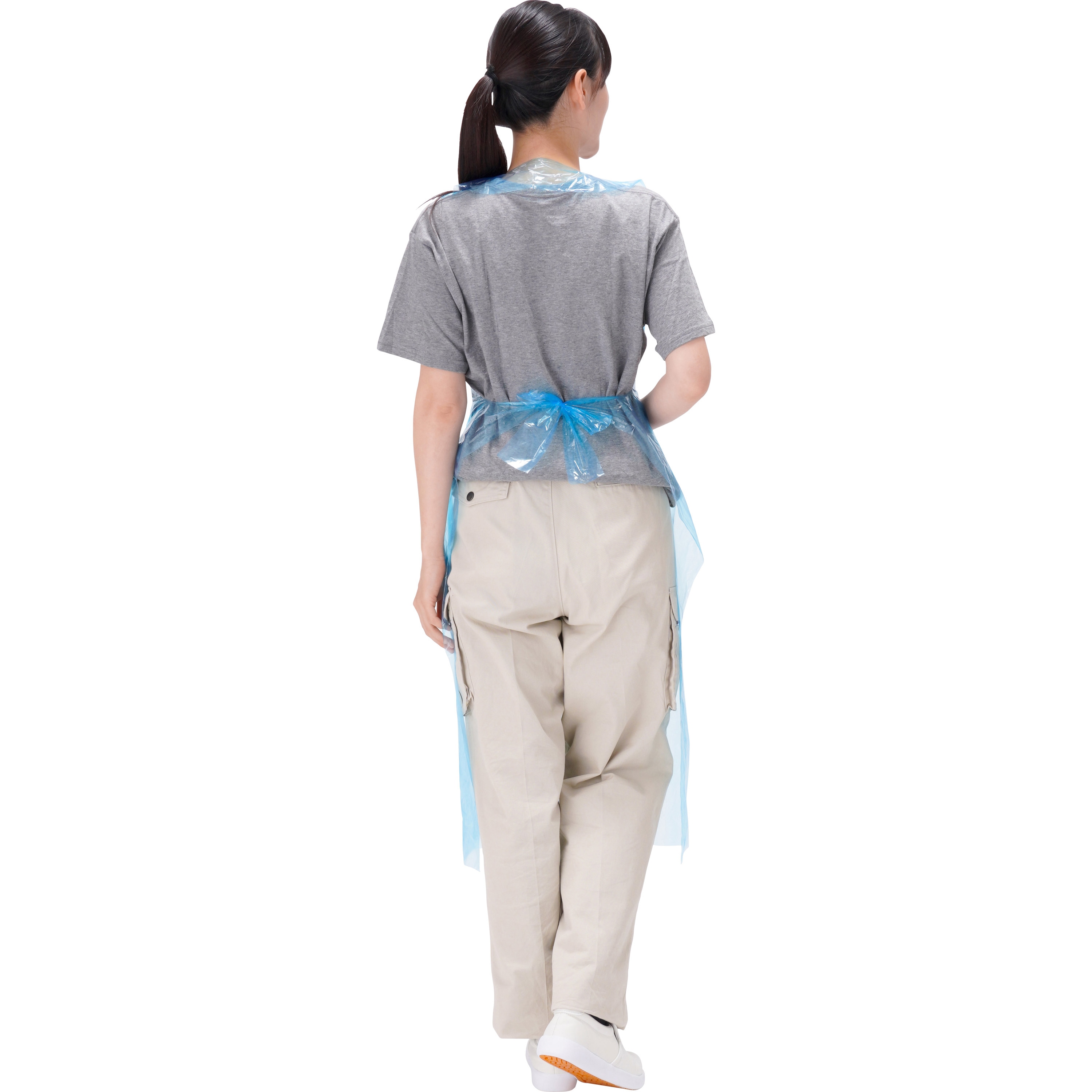 エプロン 使い捨て 極薄 ポリエチレン製 モノタロウ ブルー色 幅72cm 1