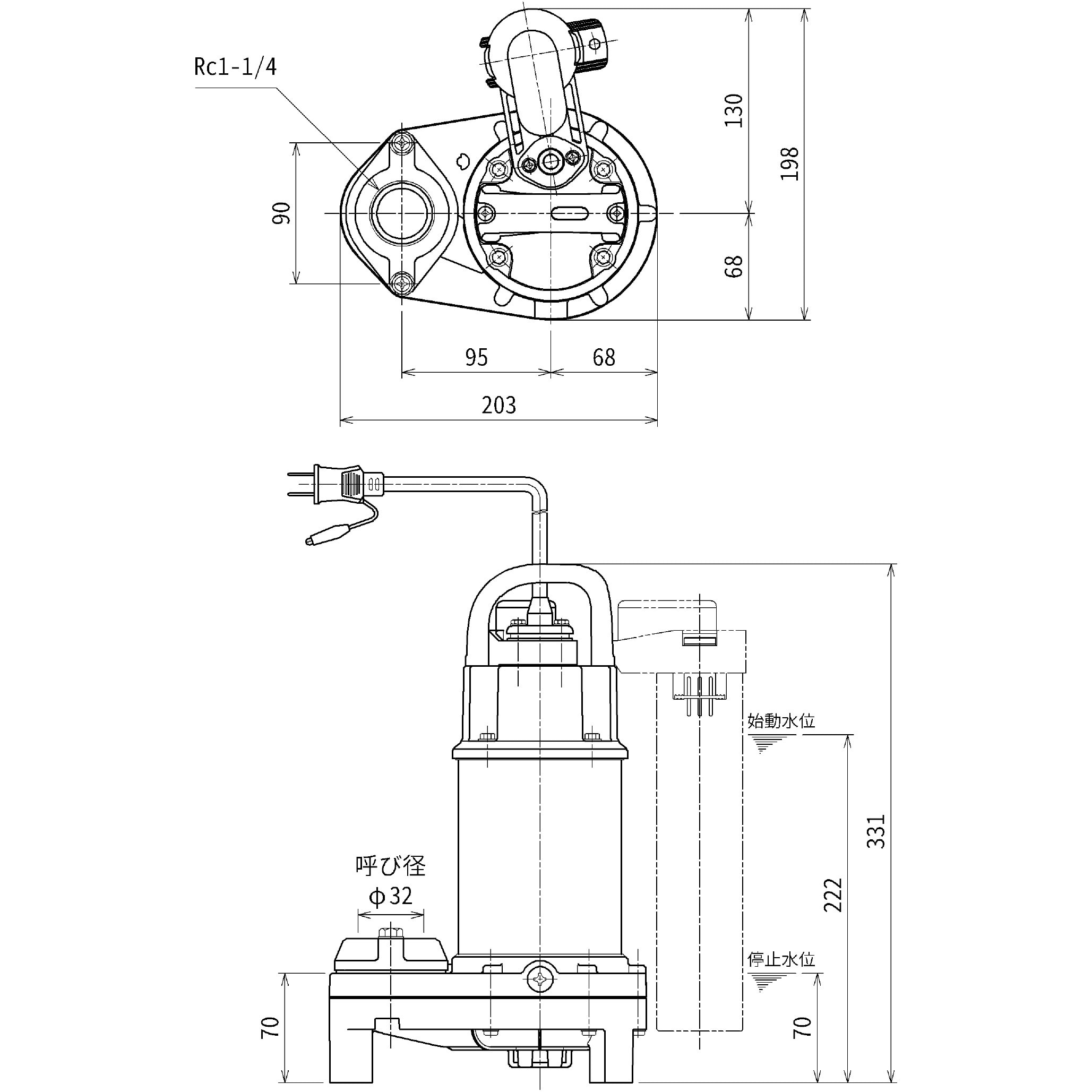 32PRA2.13S 浄化槽専用放流ポンプ PRA型・PRW型 鶴見製作所 ハイスピン 単相100V 吐出量0.08m<sup>3</sup>/min  自動形 吐出口径32mm - 【通販モノタロウ】