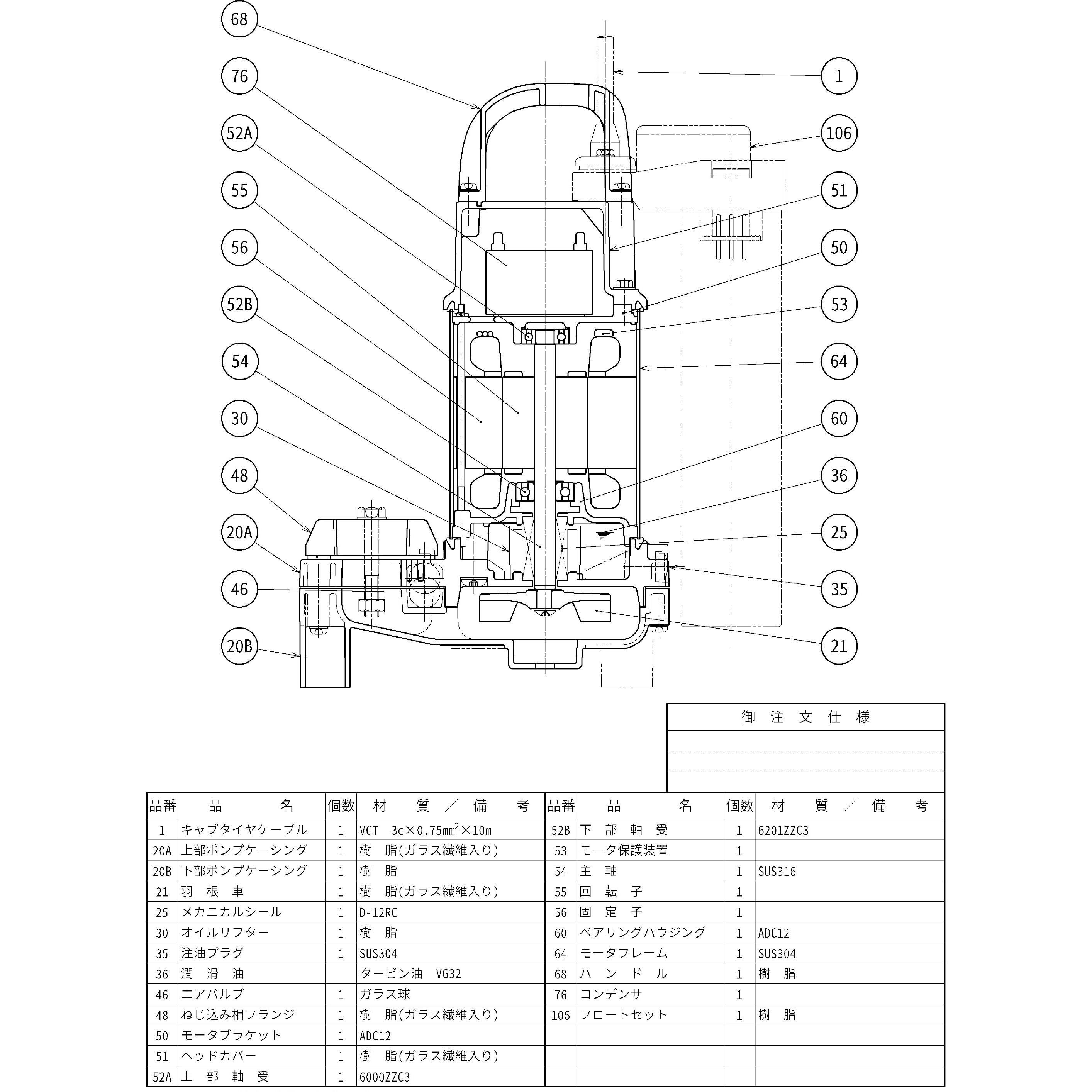 32PRA2.13S 浄化槽専用放流ポンプ PRA型・PRW型 鶴見製作所 ハイスピン 単相100V 吐出量0.08m<sup>3</sup>/min  自動形 吐出口径32mm - 【通販モノタロウ】