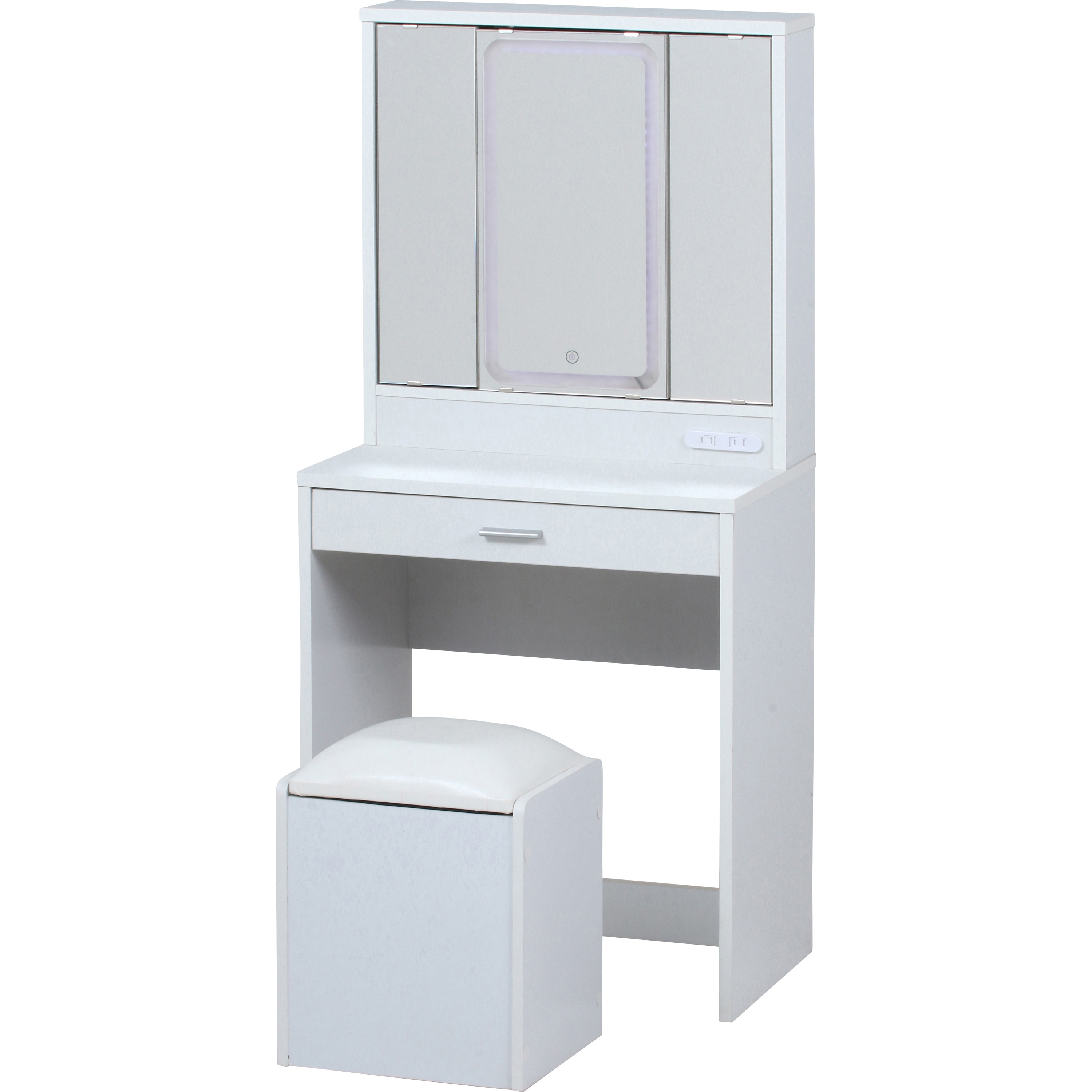 99546 三面鏡ドレッサー WH LEDライト付き 不二貿易 外寸法600×390