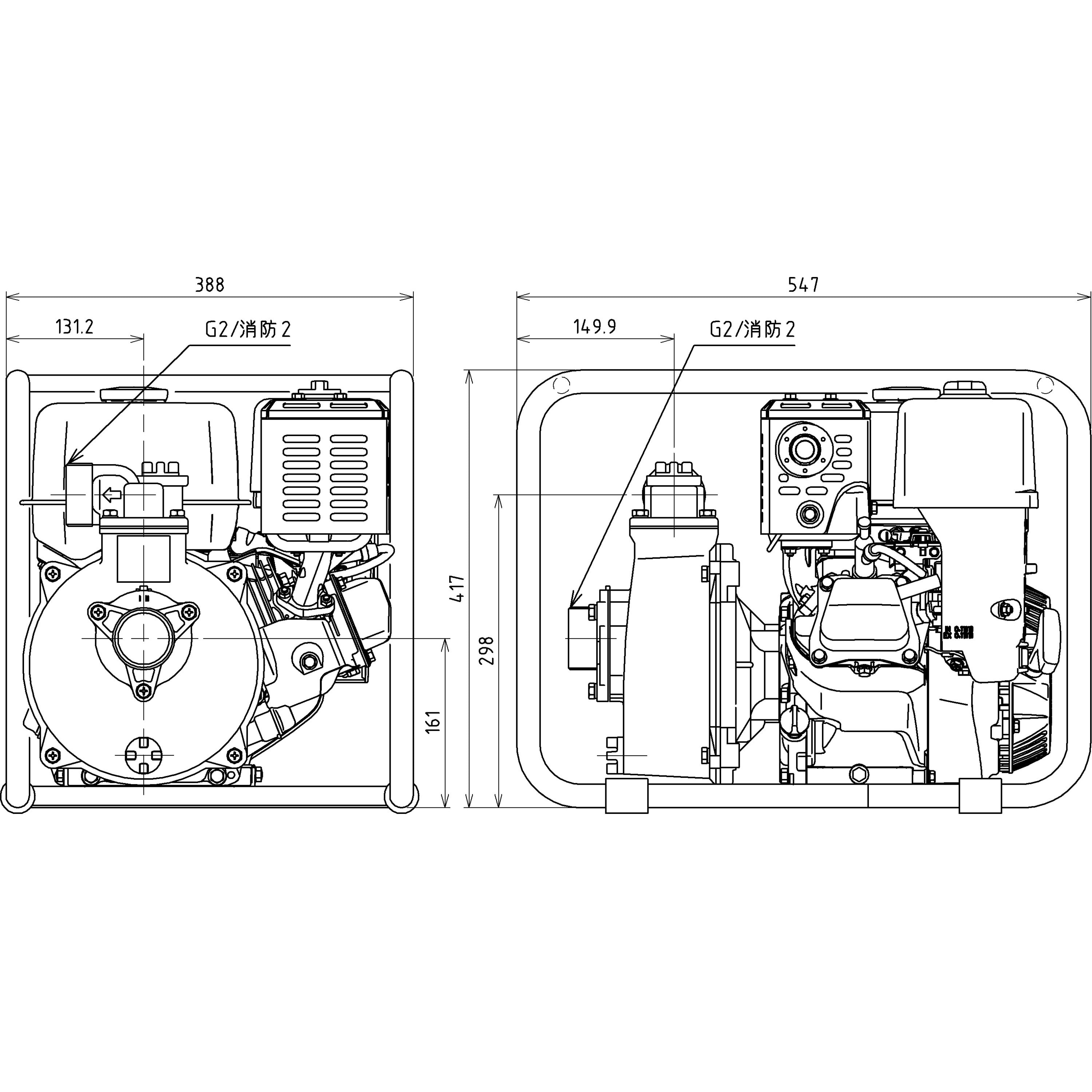 TE6-50AG 一般排水用エンジンポンプ TE型・TEH型 鶴見製作所 吐出量0.5m<sup>3</sup>/min 口径50×50mm  TE6-50AG - 【通販モノタロウ】