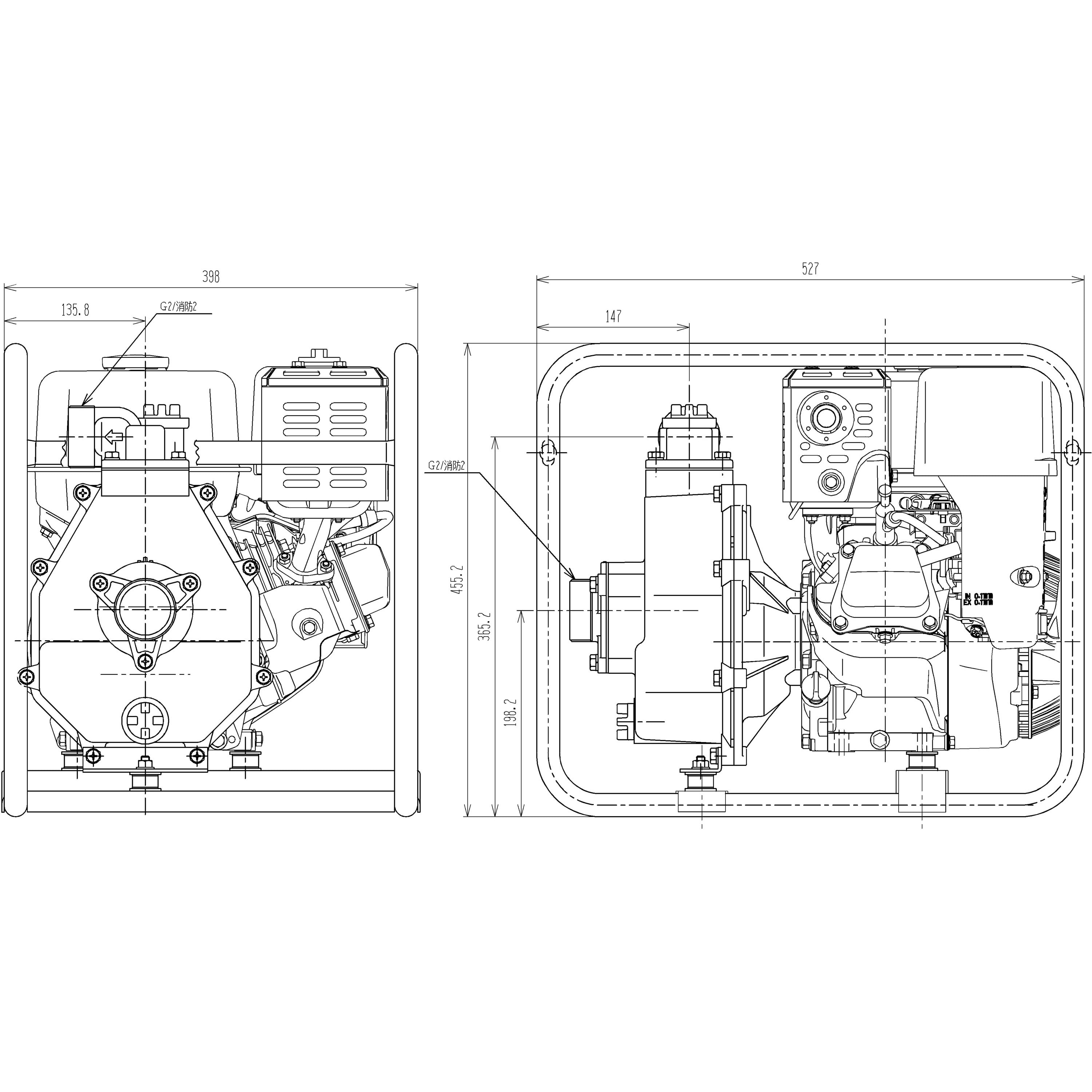 一般排水用エンジンポンプ TE型・TEH型 吐出量0.4m3/min 口径50×50mm TEH3-50AF