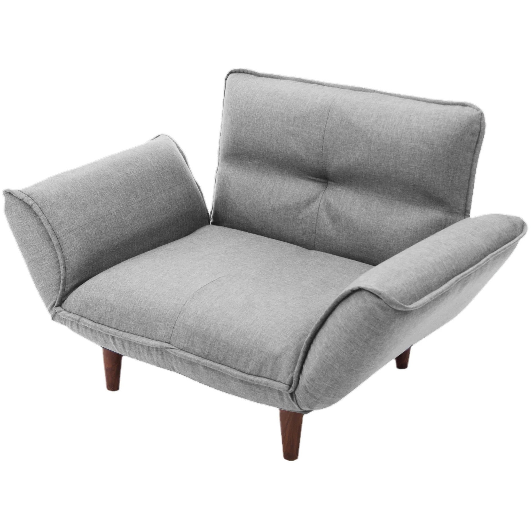 A282p-14段-606GRY 和楽の極 一人掛けソファ セルタン デニム調アッシュグレー色 高さ64.5cm幅88～127cm奥行き73.5～108.5cm