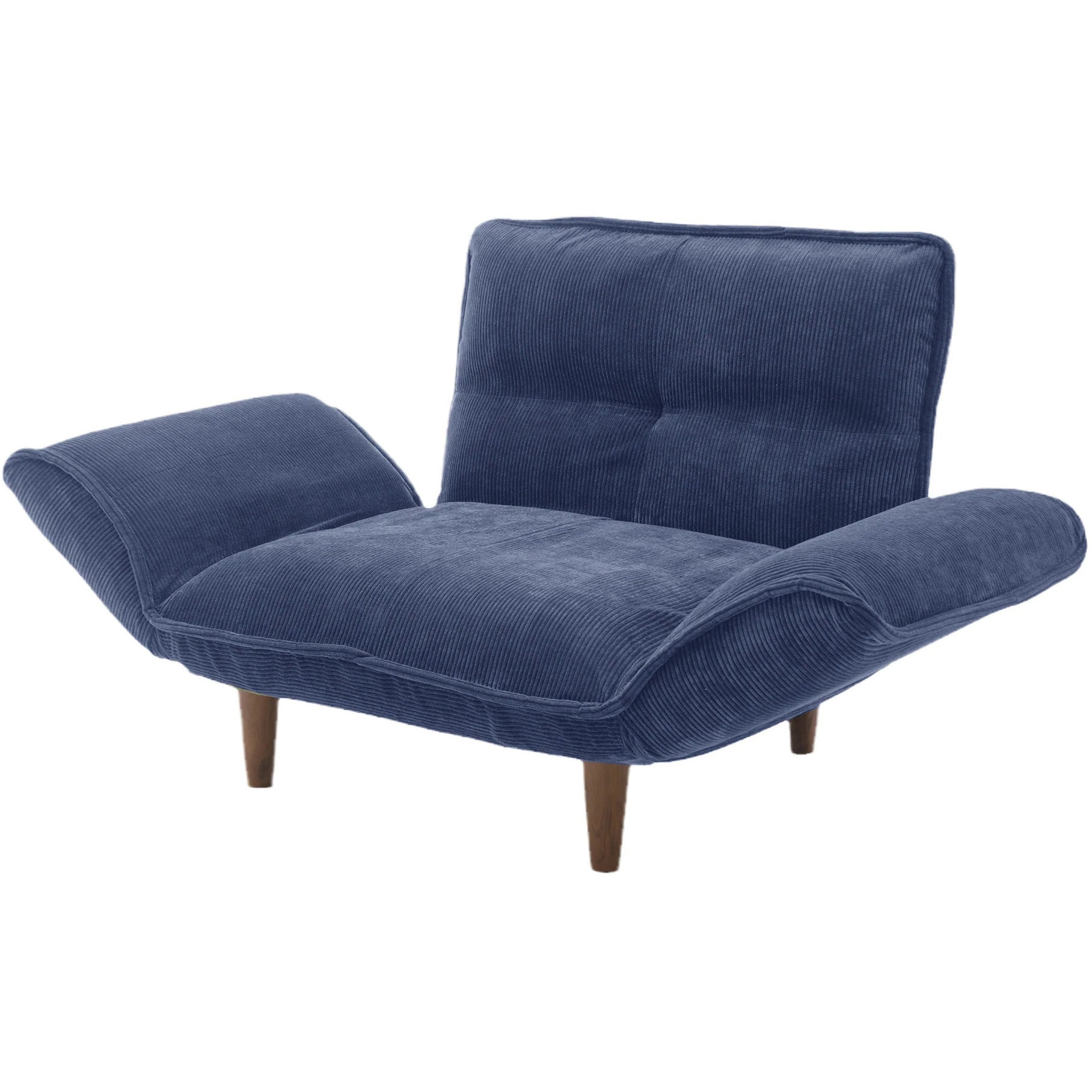 A282p-14段-685NVY 和楽の極 一人掛けソファ セルタン コーデュロイバイスブルー色 高さ64.5cm幅88～127cm奥行き73.5～108.5cm