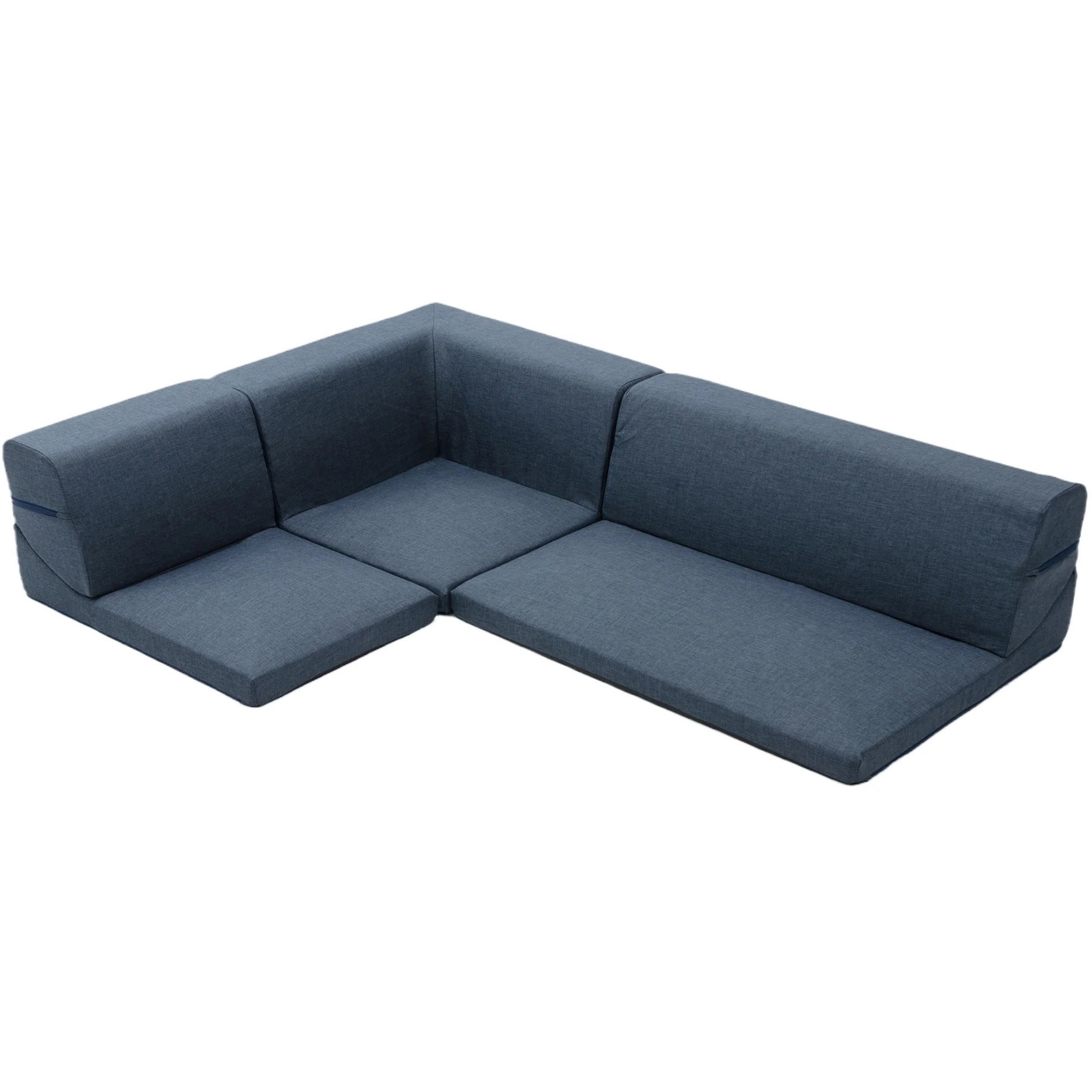 A318a-612BL 和楽の庵 フロアソファ3点セット セルタン デニム調インディゴブルー色 質量18kg 高さ26.5～36cm幅177cm奥行き126.5cm  A318a-612BL