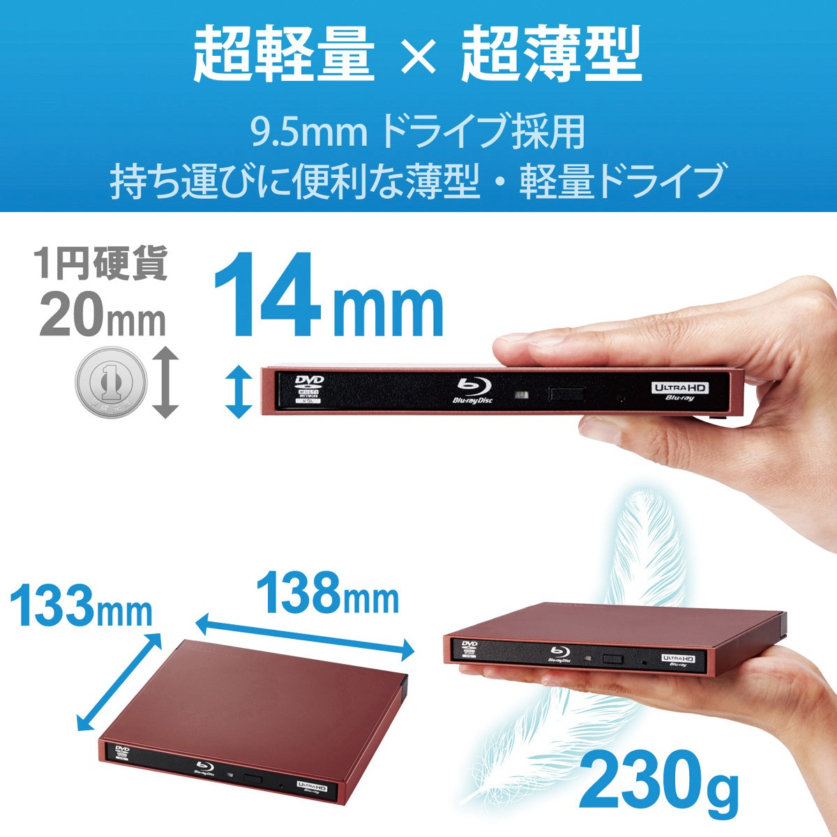 Logitec Blu-rayドライブ レッド LBD-PWA6U3LRD Amazon.co.jp