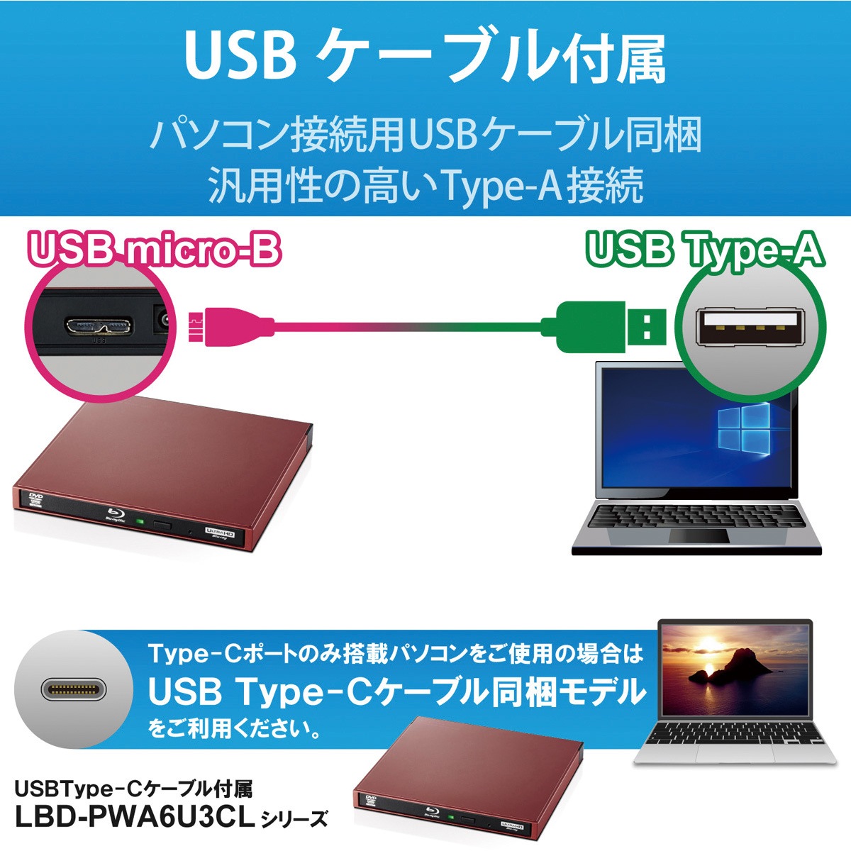 LBD-PWA6U3LRD ブルーレイドライブ 外付け ポータブル 書き込みソフト
